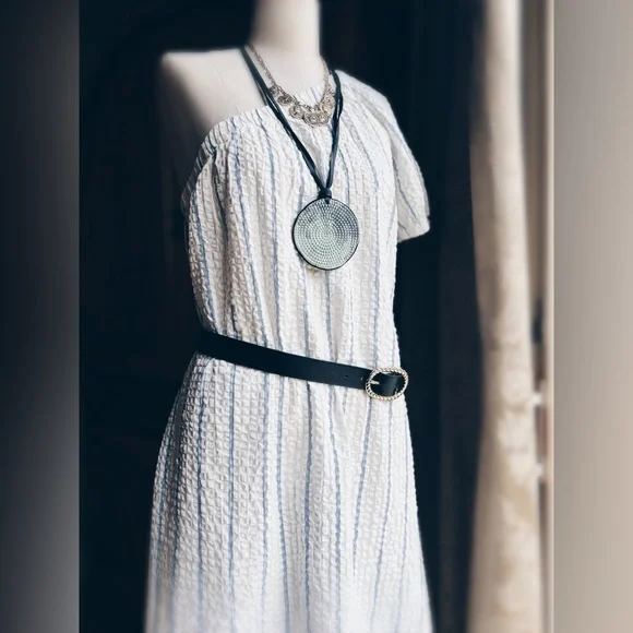 Madewell Seersucker Midi Dress One Shoulder Striped Small NWT - Picture 7 of 16